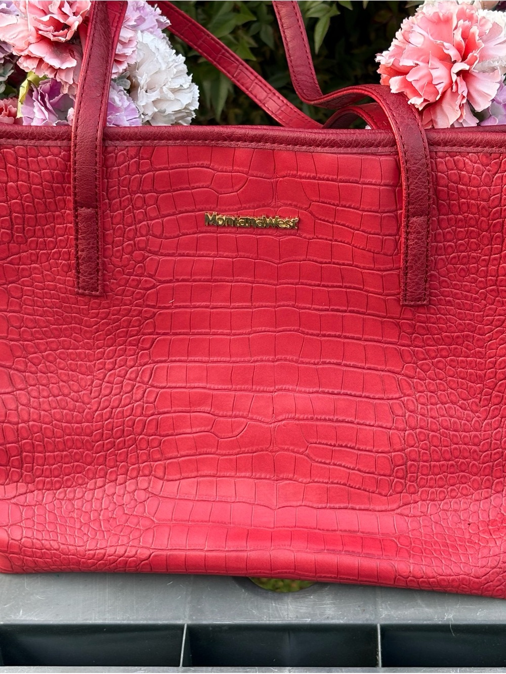 Montana West Red Croc-Embossed Tote